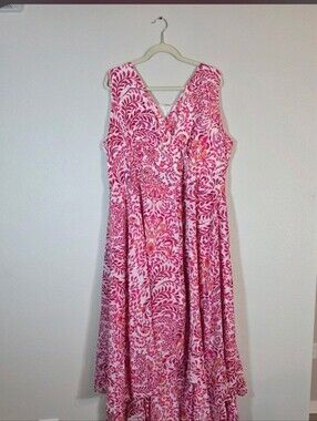 Jessica London Pink & White Leaf-Print Maxi Dress